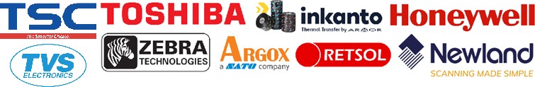 Barcode brands including TSC, Toshiba, Inkanto, Honeywell, Zebra, Argox, Retsol and Newland
