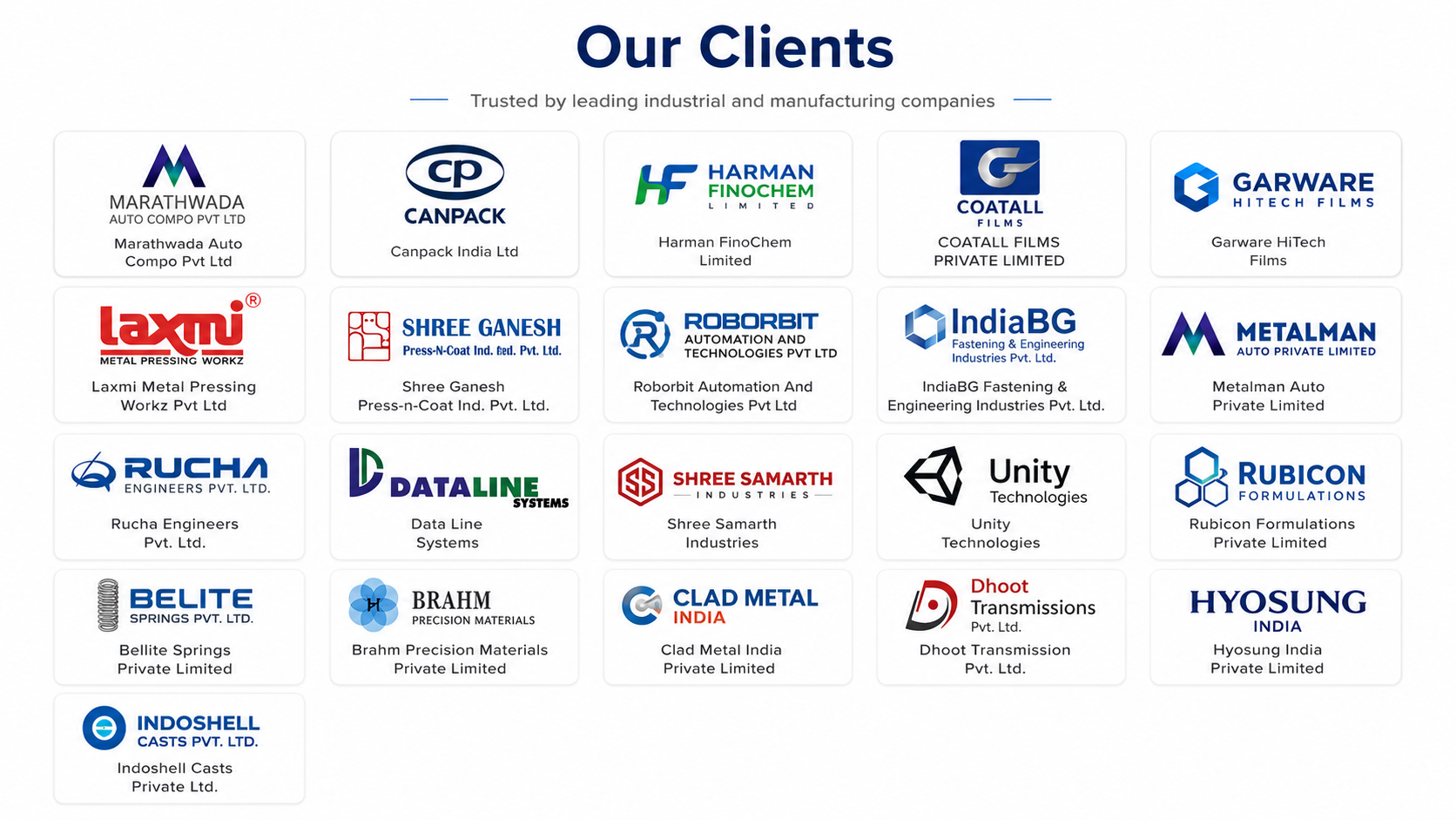 RAS Enterprises client logos aligned in equal size cards