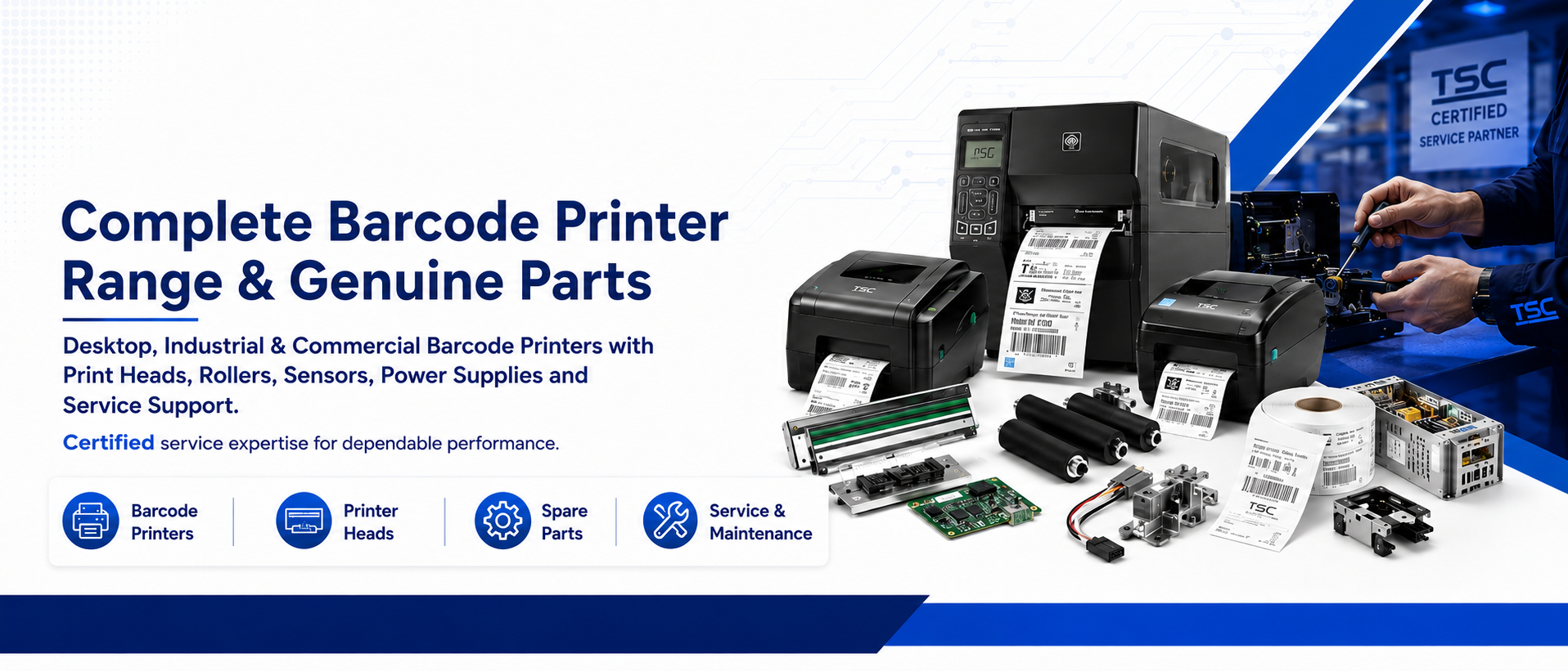 Complete barcode printer range and spare parts